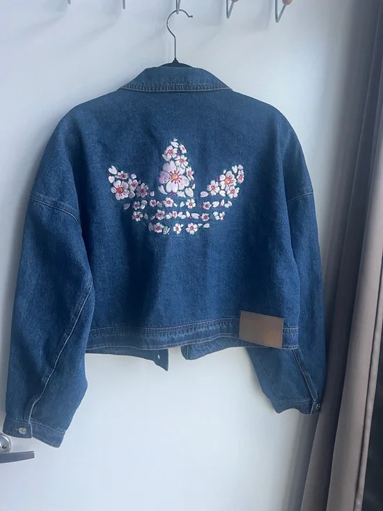 adidas Cherry Blossom Cropped Denim Jacket - Picture 4 of 9